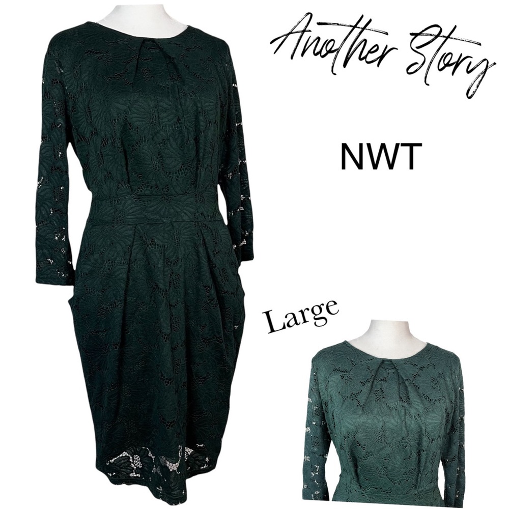 NWT Another Story Lace Dress Emerald Green w/ Tie Belt   sz L
